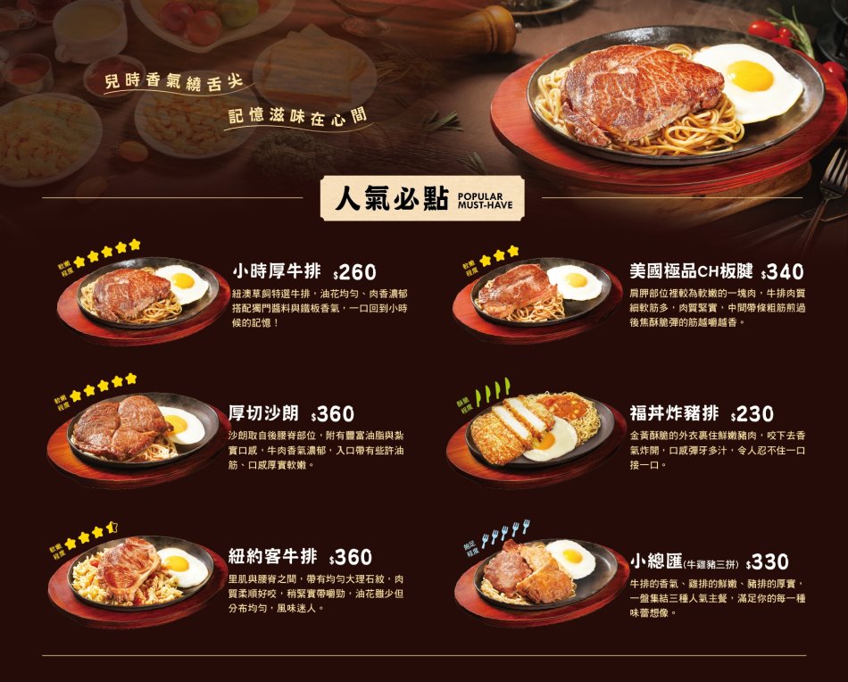 小時厚牛排菜單