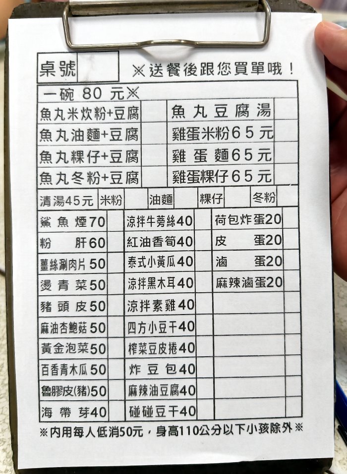呂家傳統魚丸米粉內用低消公告