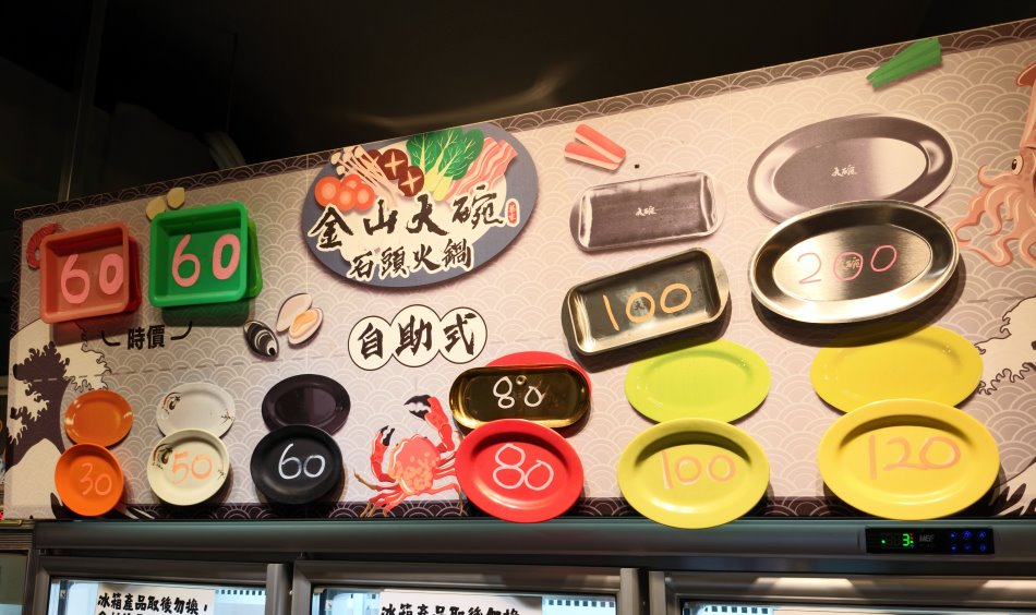 自助火鍋盤子顏色與形狀對照價格說明看板