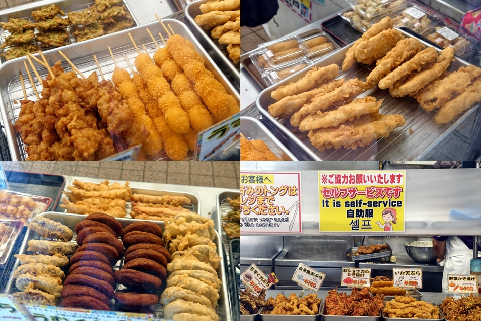 各式炸雞串與炸魚排等多款炸物集合