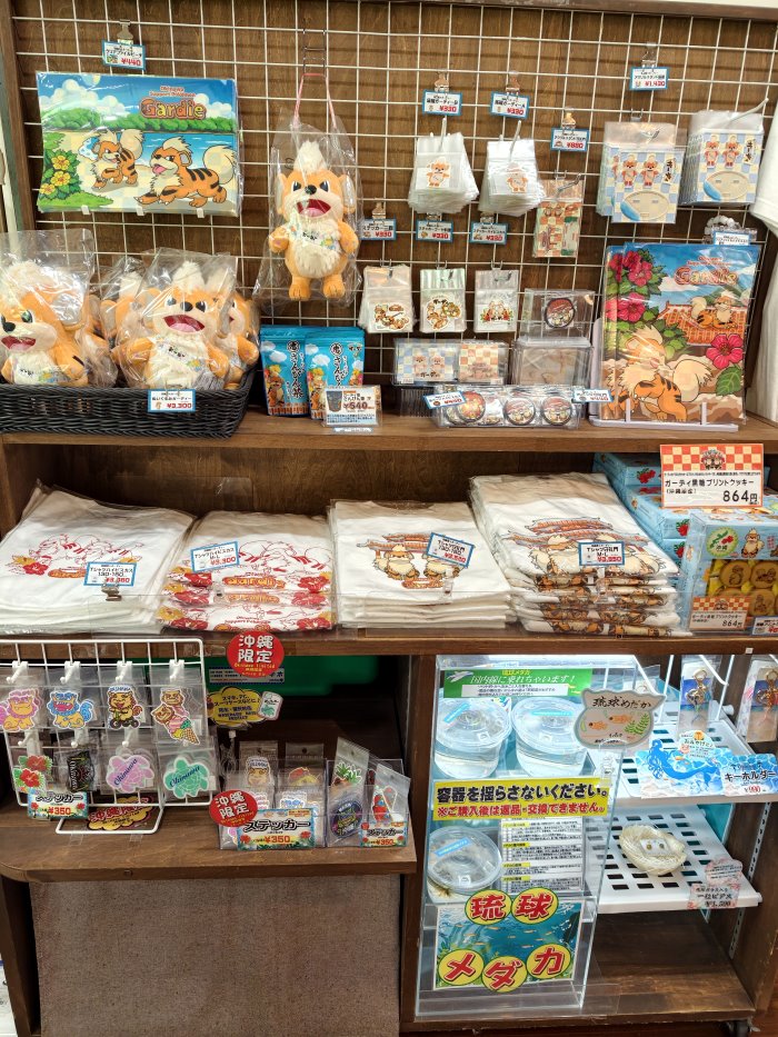 沖繩限定風獅爺寶可夢周邊商品與T恤展示