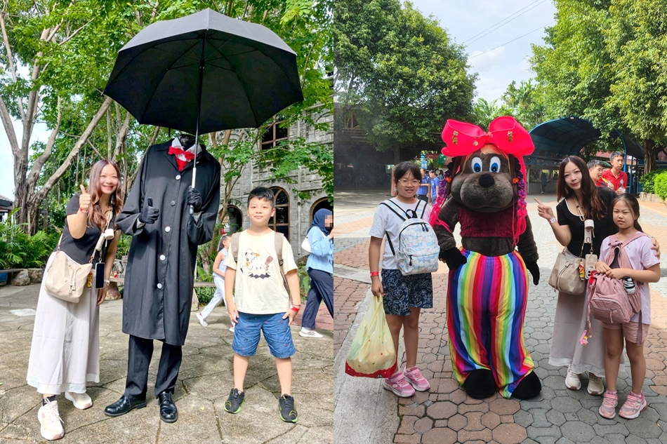 曼谷夢幻世界無頭人與樂園吉祥物歡樂合影