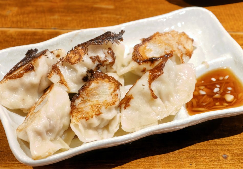 外皮金黃焦香的日式鐵鍋高麗菜餃子附特調沾醬