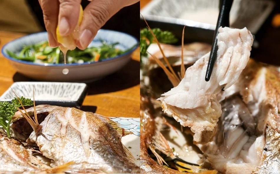 當日現撈漁獲鹽烤鮮魚金黃酥脆外皮與細緻魚肉