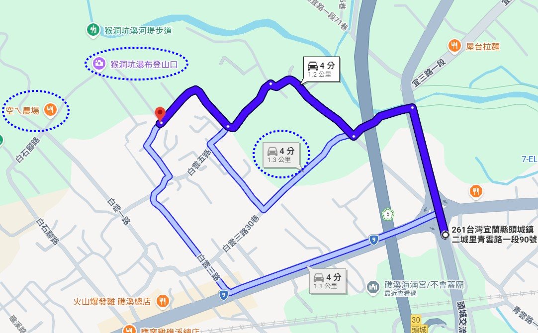 那裡附近 交通地理位置地圖 近猴洞坑瀑布與空ㄟ農場