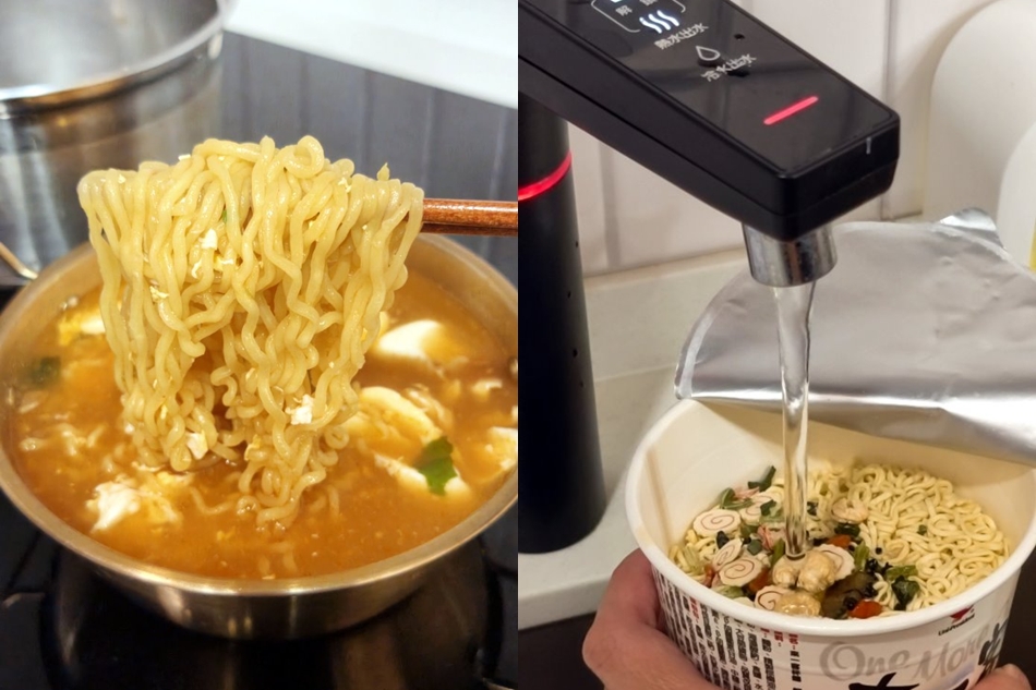 吸飽濃郁湯汁的Q彈拉麵與熱騰騰沖泡泡麵