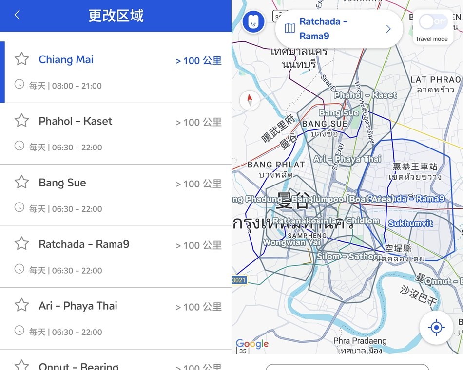 MuvMi服務區域限制與分區營業時間地圖說明