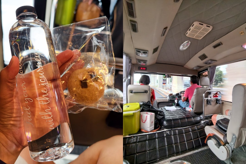 車上提供迎賓瓶裝礦泉水與手工巧克力餅乾點心