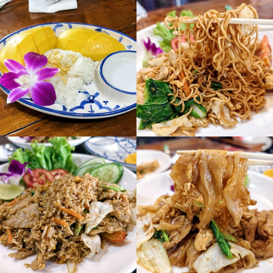 芒果糯米飯炒媽媽麵肉絲炒飯與炒寬粉道地泰式料理合集