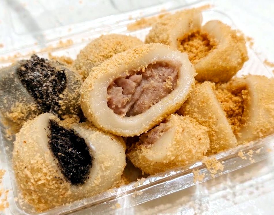 花生、芝麻與芋頭口味麻糬切面合照