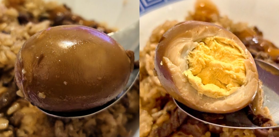 林合發油飯店蛋白Q彈蛋黃綿密的招牌滷鴨蛋剖面特寫